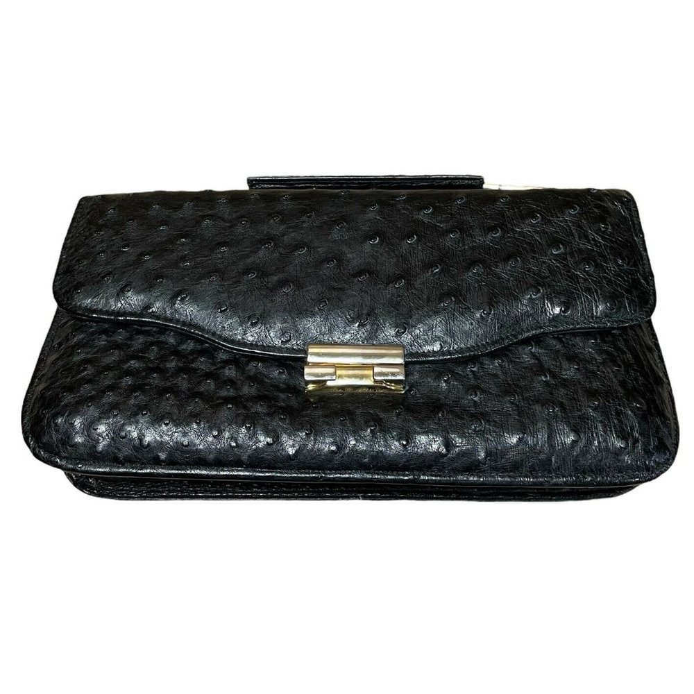Vintage Fiorenza Genuine Ostrich Handbag Purse‎ Bla
